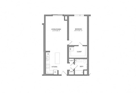 Floor plan for 1 bed, 1 bath, 815 sqft
